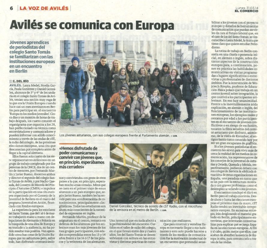 recorte de prensa La Voz de Avilés 31 de marzo de 2014
